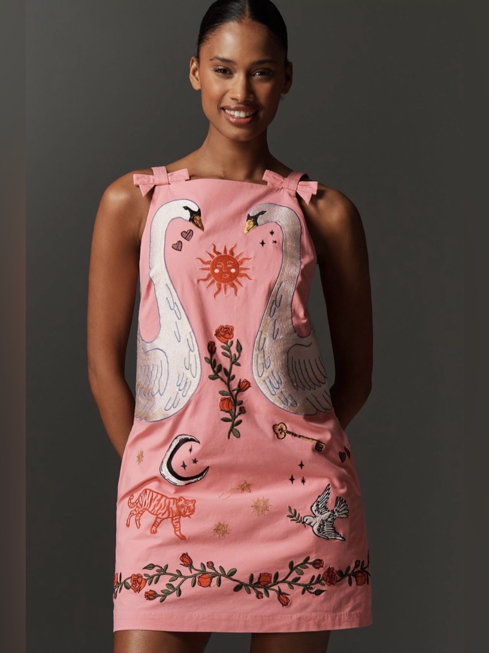 Embroidered Mini Shift Dress